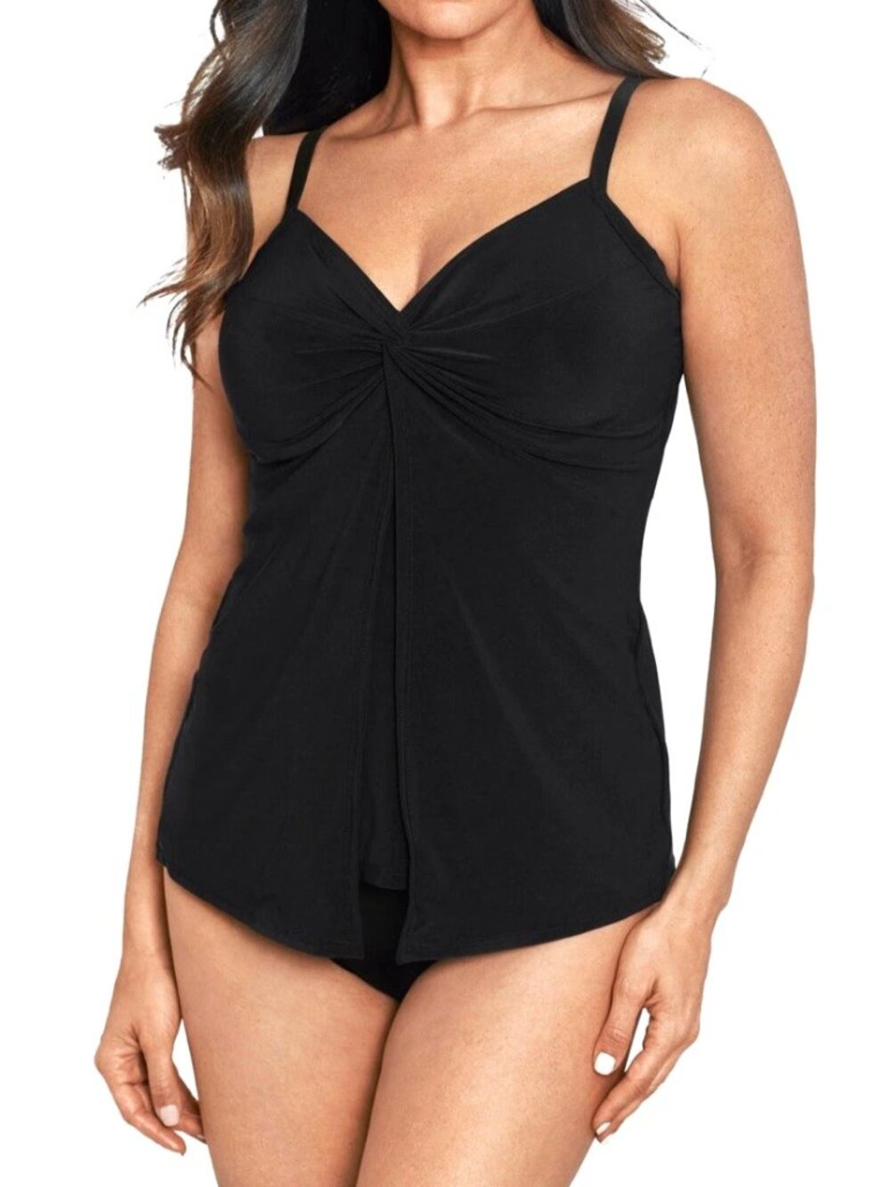 Miraclesuit Love Knot Tankini Swim Top Underwire Womens 14 Black NWT